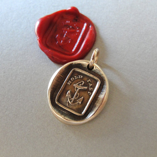 Hold Fast - Bronze Anchor Wax Seal Charm - Antique Hope Motto Pendant