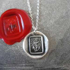 Hold Fast - Silver Wax Seal Necklace With Anchor Hope Motto - RQP Studio