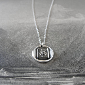 Hold Fast - Silver Wax Seal Necklace With Anchor Hope Motto - RQP Studio