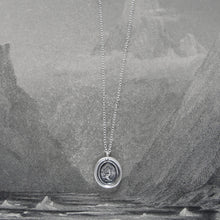 Load image into Gallery viewer, Honor And Virtue - Tiny Silver Lion Wax Seal Necklace Bravery Motto
