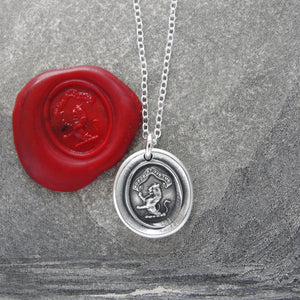 Honor And Virtue - Tiny Silver Lion Wax Seal Necklace Bravery Motto