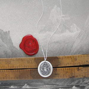 Honor Guide My Steps - Silver Wax Seal Necklace With Rampant Lions