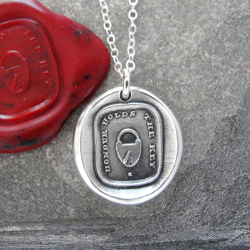 Honor Holds The Key - Wax Seal Necklace motto padlock antique wax seal silver jewelry - RQP Studio