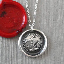 Load image into Gallery viewer, Horse Jumping Wax Seal Necklace In Silver - antique wax seal jewelry Overcome Obstacles Rise To Occasion
