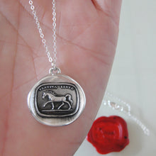 Load image into Gallery viewer, Make Haste Slowly - Silver Horse Wax Seal Necklace - Equestrian Jewelry
