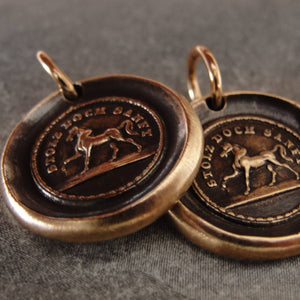 High Spirited Horse Wax Seal Charm - antique wax seal jewelry pendant German motto Proud Yet Gentle - RQP Studio