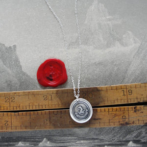I Find Good - Silver Griffin Crown Wax Seal Necklace - Strength Courage Boldness