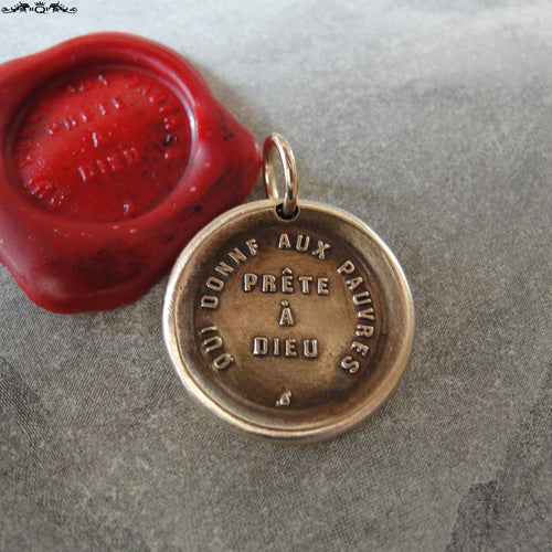 Charity Will Be Rewarded Wax Seal Charm - antique wax seal charm jewelry French motto quote proverb pendant - RQP Studio