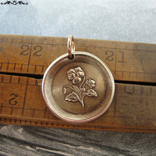 Load image into Gallery viewer, Pansy Wax Seal Charm - antique wax seal jewelry pendant - Language of Flowers - Heart&#39;s-Ease &quot;In My Thoughts&quot; - RQP Studio
