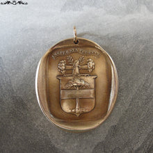 Load image into Gallery viewer, Wax Seal Charm - Flourish - antique wax seal jewelry pendant with Latin Strength motto tree crest - RQP Studio
