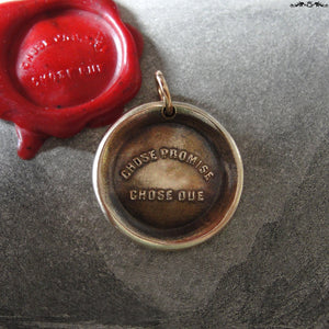 A Promise Is A Promise Wax Seal Charm - antique wax seal jewelry pendant French motto proverb - RQP Studio