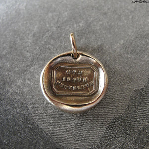 God Is Our Protector Wax Seal Charm - antique wax seal jewelry Christian Faith Protection motto - RQP Studio