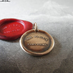 No Pain No Gain Wax Seal Charm - antique wax seal charm jewelry - French motto quote proverb pendant - RQP Studio