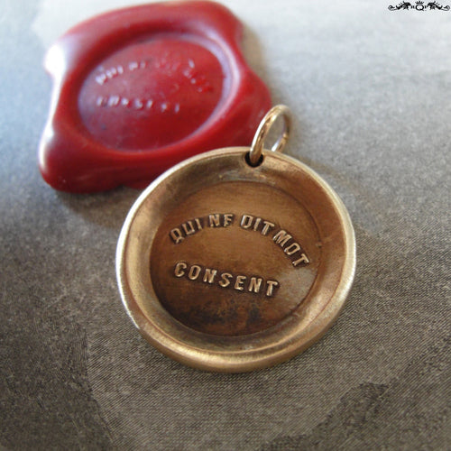 Silence Gives Consent Wax Seal Charm - antique wax seal charm jewelry - French motto quote proverb pendant - RQP Studio