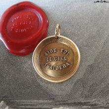Load image into Gallery viewer, Heaven Helps Wax Seal Charm - antique wax seal charm jewelry - French motivational motto quote proverb pendant - RQP Studio
