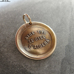 Heaven Helps Wax Seal Charm - antique wax seal charm jewelry - French motivational motto quote proverb pendant - RQP Studio