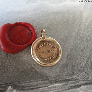 Love One Another Wax Seal Charm - antique wax seal charm jewelry French motto quote proverb pendant - RQP Studio