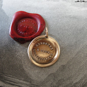 Think Of Those Who Suffer Wax Seal Charm - antique wax seal charm jewelry French motto quote proverb pendant - RQP Studio