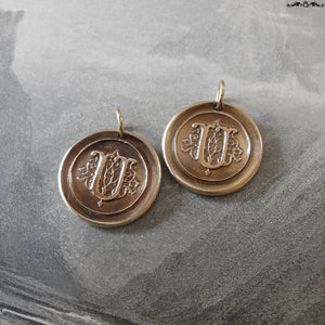 Wax Seal Charm Initial U - wax seal jewelry pendant alphabet charms Letter U - RQP Studio