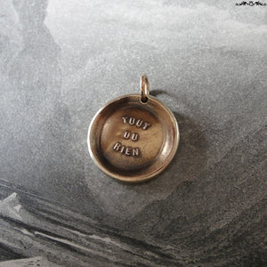 All Or Nothing Wax Seal Charm - antique wax seal jewelry pendant French motto proverb - RQP Studio