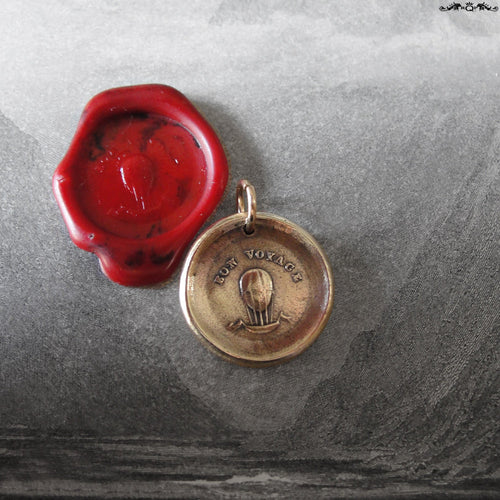 Hot Air Balloon Wax Seal Charm - Good Journey antique wax seal jewelry pendant French motto - RQP Studio