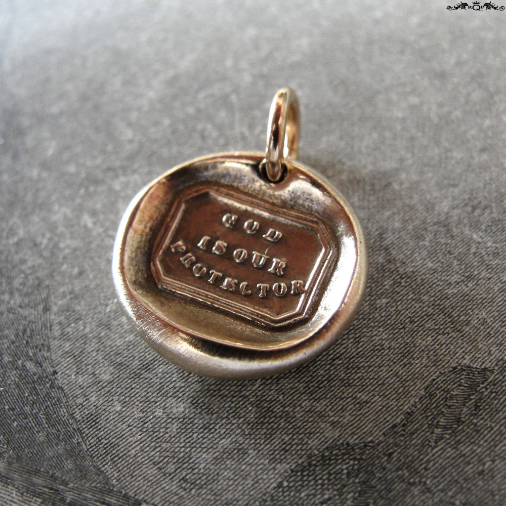 God Is Our Protector Wax Seal Charm - antique wax seal jewelry Christian Faith Protection motto - RQP Studio
