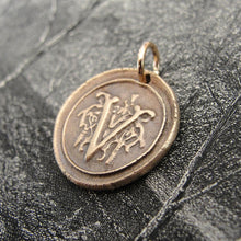 Load image into Gallery viewer, Wax Seal Charm Initial V - wax seal jewelry pendant alphabet charms Letter V - RQP Studio
