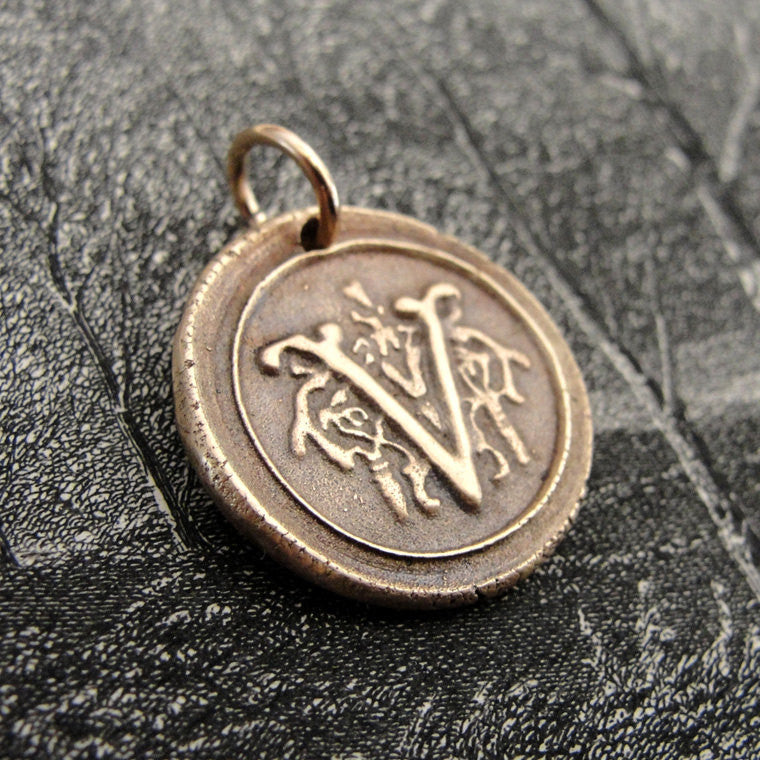 Wax Seal Charm Initial V - wax seal jewelry pendant alphabet charms Letter V - RQP Studio