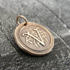 Wax Seal Charm Initial V - wax seal jewelry pendant alphabet charms Letter V - RQP Studio
