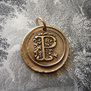 Wax Seal Charm Initial P - wax seal jewelry pendant alphabet charms Letter P - RQP Studio