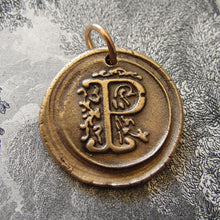 Load image into Gallery viewer, Wax Seal Charm Initial P - wax seal jewelry pendant alphabet charms Letter P - RQP Studio

