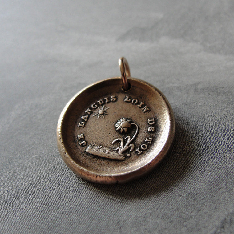 Wax Seal Charm Sun Flower - antique wax seal jewelry French love motto I Languish Without You - RQP Studio