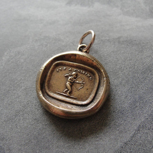 Wax Seal Charm Cupid Love - antique wax seal jewelry pendant Love Takes Aim - RQP Studio