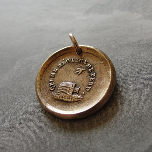 Bronze Wax Seal Pendant - Who Neglects Me Loses Me - RQP Studio
