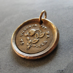 Thy Sweetness Wax Seal Charm - antique wax seal jewelry pendant butterfly and rose French love motto - RQP Studio