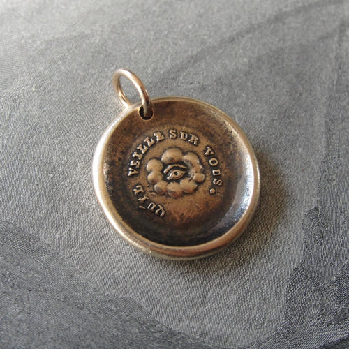 All Seeing Eye Wax Seal Charm - antique wax seal jewelry pendant Eye of Providence and French motto - RQP Studio