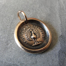 Load image into Gallery viewer, Peacock Wax Seal Charm - French motto The Most Beautiful - bronze wax seal jewelry - RQP Studio
