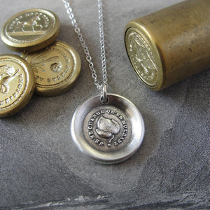 Leaf Wax Seal Necklace - antique wax seal jewelry Evergreen Leaf French motto I Change Only In Death - RQP Studio