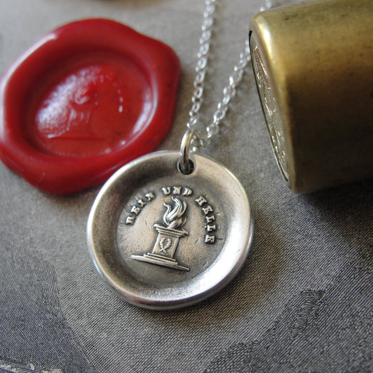 Fire wax seal necklace Burn Brightly - antique wax seal jewelry in silver - RQP Studio