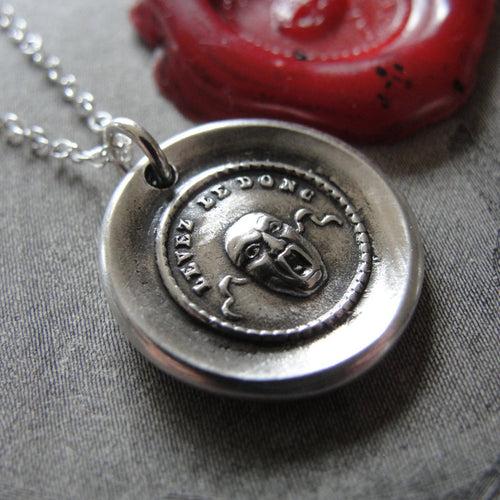 Wax Seal Necklace Theatre Mask - antique charm wax seal jewelry drama masquerade Mask II - RQP Studio