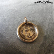 Load image into Gallery viewer, Flower Wax Seal Charm Always Grateful antique wax seal charm jewelry Gratitude motto and sun flower - RQP Studio

