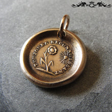 Load image into Gallery viewer, Flower Wax Seal Charm Always Grateful antique wax seal charm jewelry Gratitude motto and sun flower - RQP Studio

