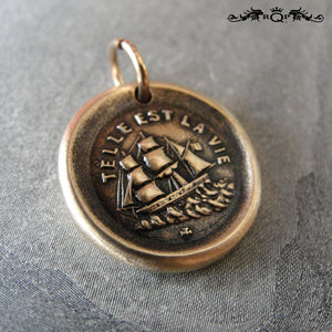 Ship Wax Seal Charm Such Is Life - antique wax seal jewelry pendant three masted rigger - RQP Studio