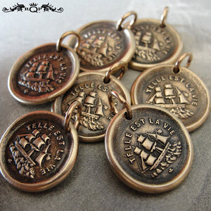 Ship Wax Seal Charm Such Is Life - antique wax seal jewelry pendant three masted rigger - RQP Studio