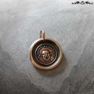 Wax Seal Charm Theatre Mask- antique wax seal jewelry in bronze with French motto - RQP Studio