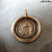 Load image into Gallery viewer, Flower Wax Seal Charm - Lips Are Sealed - antique wax seal jewelry forget me not pendant in bronze - RQP Studio

