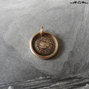 Leaf Wax Seal Charm - antique wax seal jewelry pendant French Constancy motto I Change Only In Death - RQP Studio