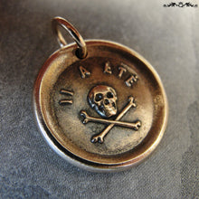 Load image into Gallery viewer, Skull Wax Seal Charm - antique wax seal jewelry pendant Memento Mori skull French motto It Hath Been - RQP Studio
