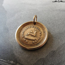Load image into Gallery viewer, Broken Heart Wax Seal Charm - antique wax seal jewelry pendant deer pierced with arrow and French motto - RQP Studio
