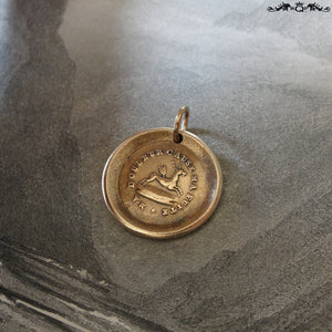 Broken Heart Wax Seal Charm - antique wax seal jewelry pendant deer pierced with arrow and French motto - RQP Studio